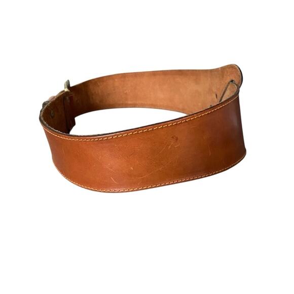 Vintage Brown Leather Wide Waist Belt Bow Detail Size large